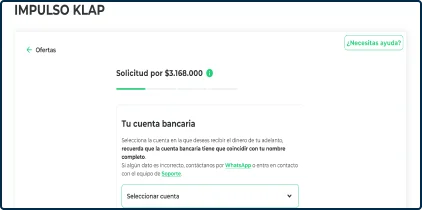 Selecciona la cuenta en la que deseas recibir tu Impulso